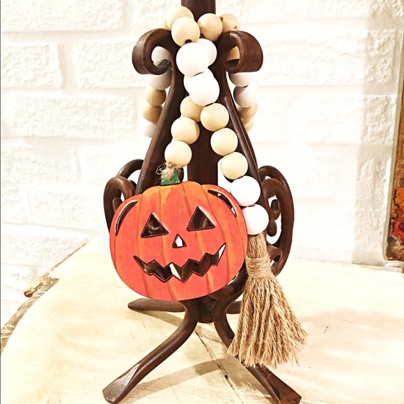 Halloween/Fall Pumpkin Prayer Bead Garland Decor Hand Painted w/Jute Tassel - Picture 6 of 8